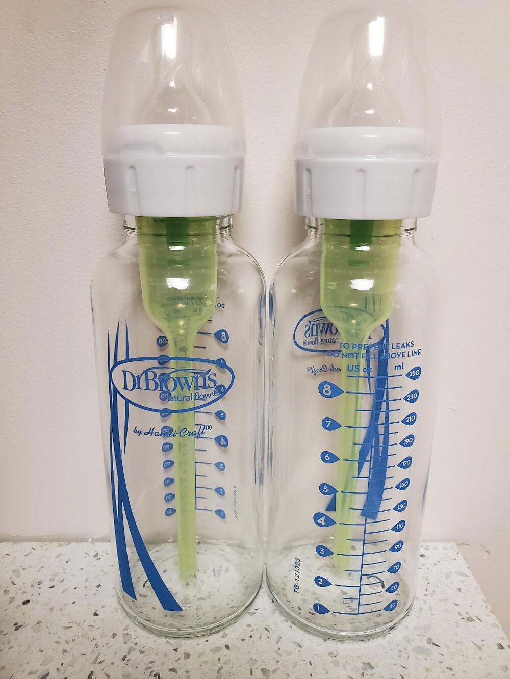 Dr. Brown's Natural Flow Glass Baby Bottles - 2 BRAND NEW NEVER USED